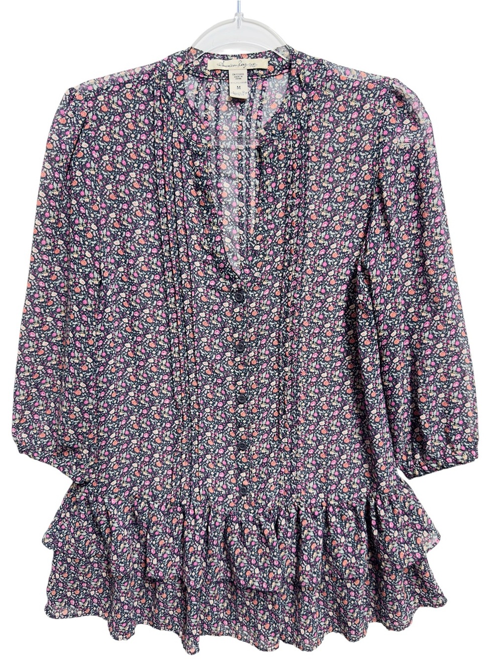 Silky Chiffon Knit Abstract Art Babydoll Floral Tiny Baby Flowers Blouse Shirt